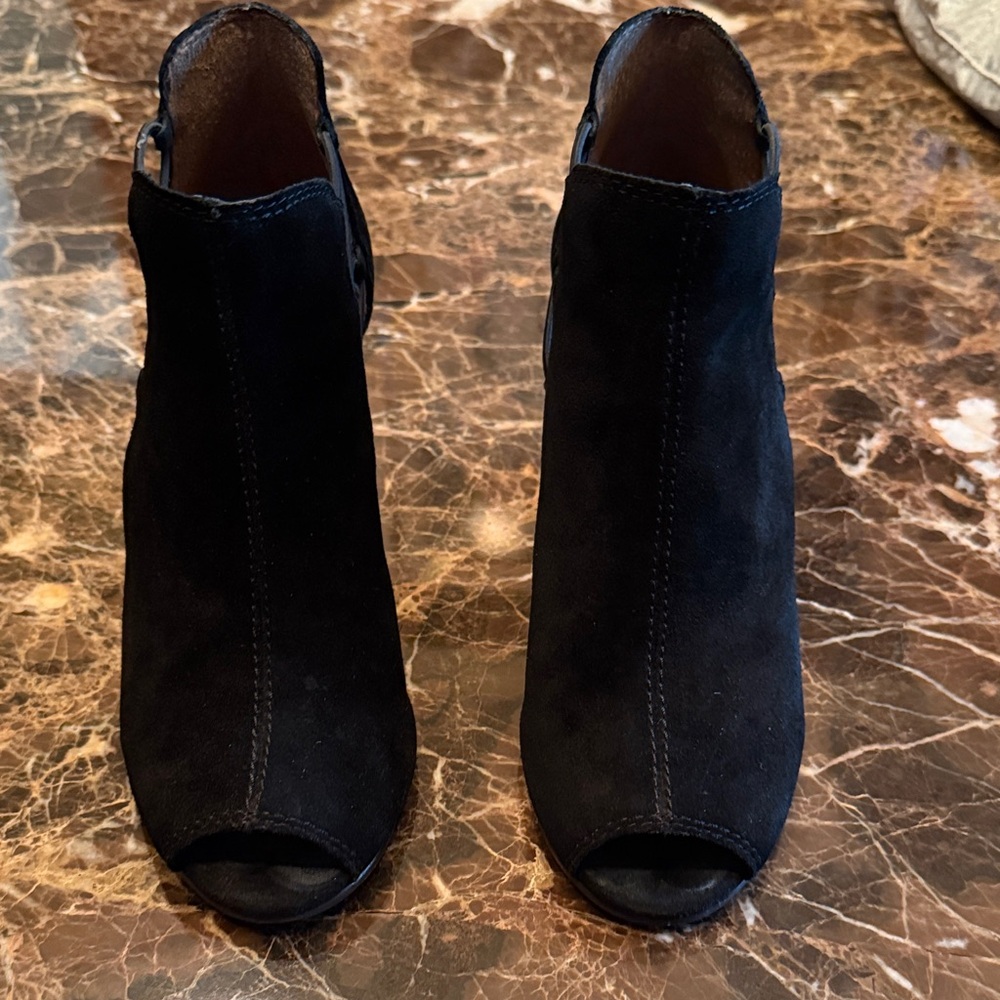 Lucky Brand Black Suede Peep-Toe Booties